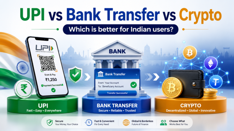 UPI, bank transfer, and crypto payment comparison for Indian users