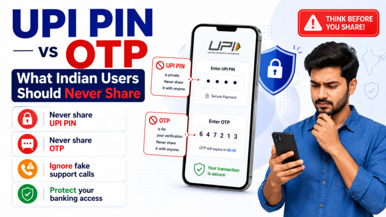 Indian user learning the difference between UPI PIN and OTP and why both should never be shared