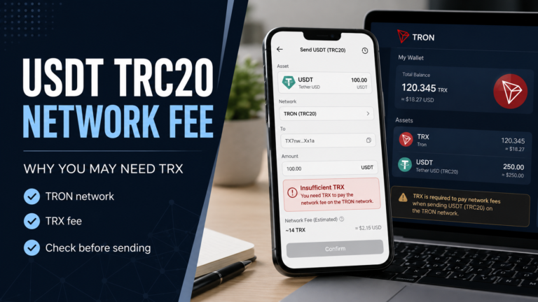 USDT TRC20 network fee showing why TRX may be needed to send USDT on the TRON network