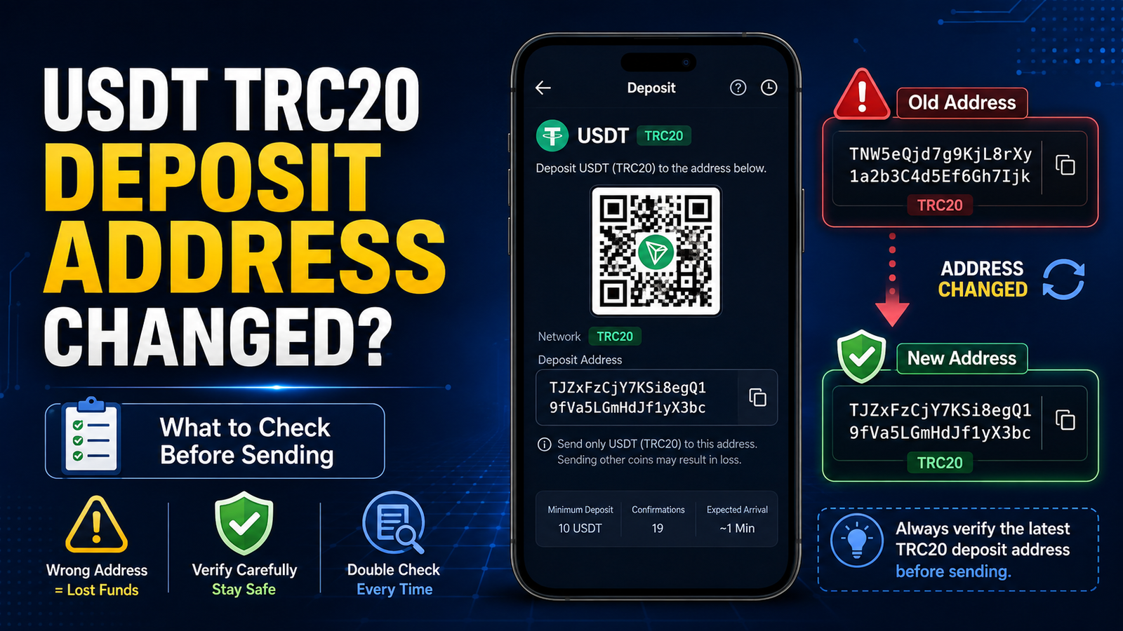 USDT TRC20 deposit address changed