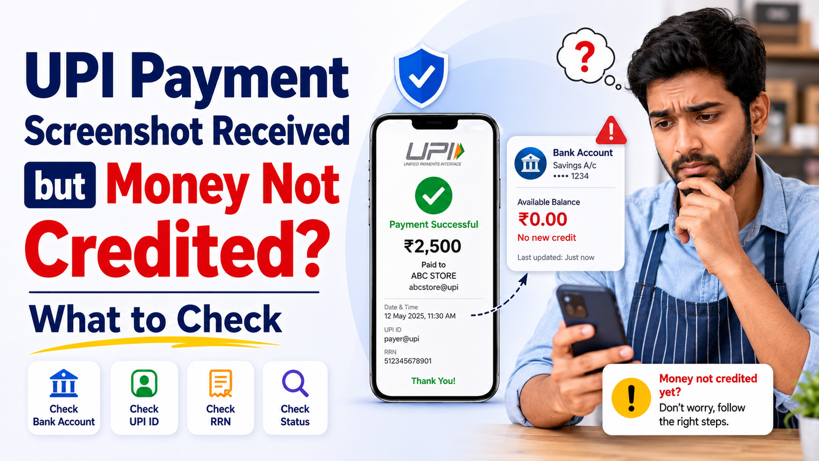 UPI payment screenshot received but money not credited